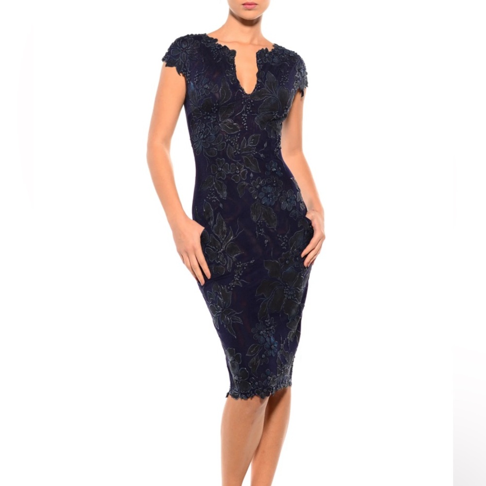 Ema Savahl Couture Hand Painted Floral Coquette Pencil Dress Designer Luxury